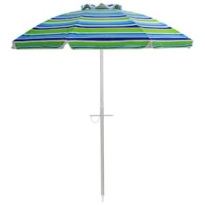 6.5 ft. Beach Umbrella with Tilt Mechanism Sand Anchor Carrying Bag in Blue Plus Green