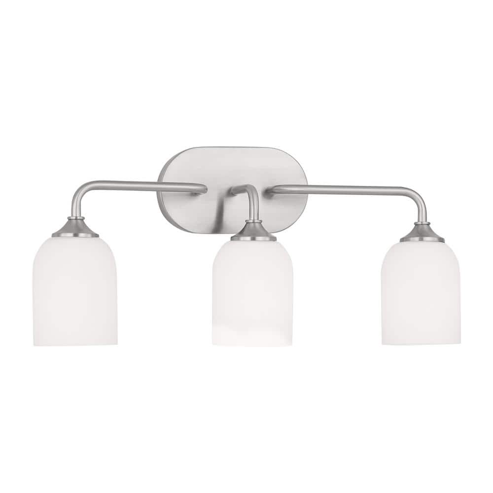 Emile Large 22 in. 3-Light Brushed Steel Bathroom Vanity Light with Etched White Glass Shades price history on PriceWatchPro