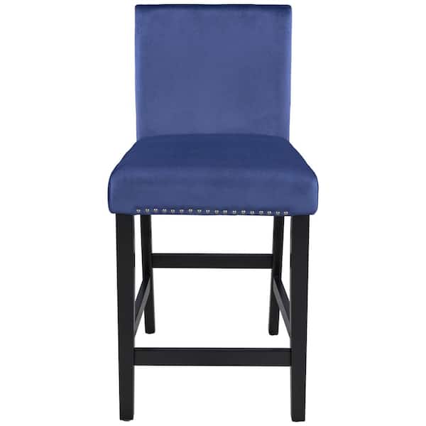 Siavonce Blue Plus Black Legs Wooden Counter Height Upholstered Dining Chairs for Small Places 4-Pieces