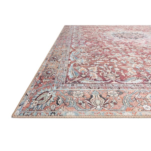 Wynter Tomato/Teal 3 ft. 6 in. x 5 ft. 6 in. Oriental Printed Area Rug