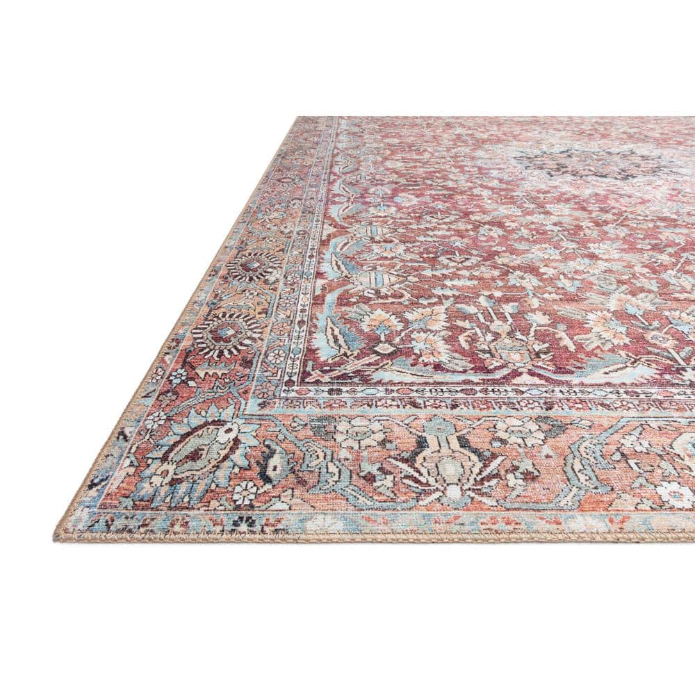Modern Vintage Red & Teal Synthetic Area Rug 3'6" x 5'6"