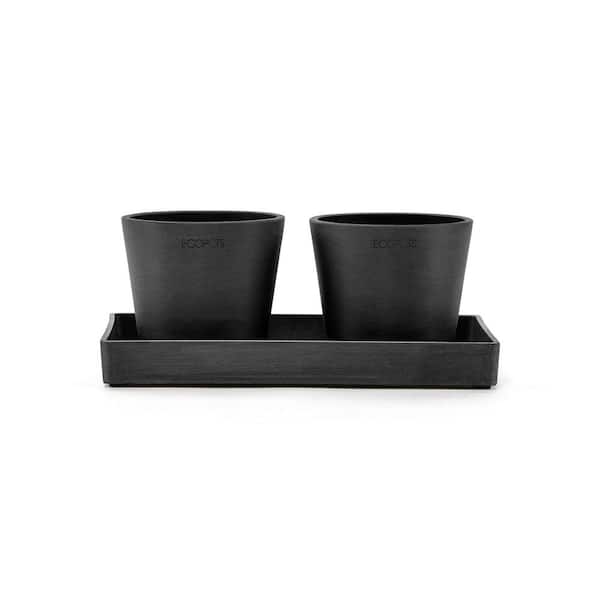 O ECOPOTS BY TPC Amsterdam 4 in. Dark Grey Premium Sustainable Planter x2 ( with Display Platter)