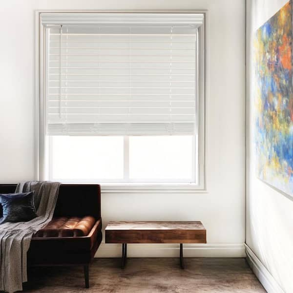 Chicology Faux Wood Blinds , Window Shades , Window Treatments , White, 61 inchw x 48 inchh