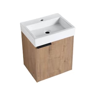 19 in. W x 15 in. D x 22.8 in. H Floating Bath Vanity in Brown with White Ceramic 1-Piece Basin Top