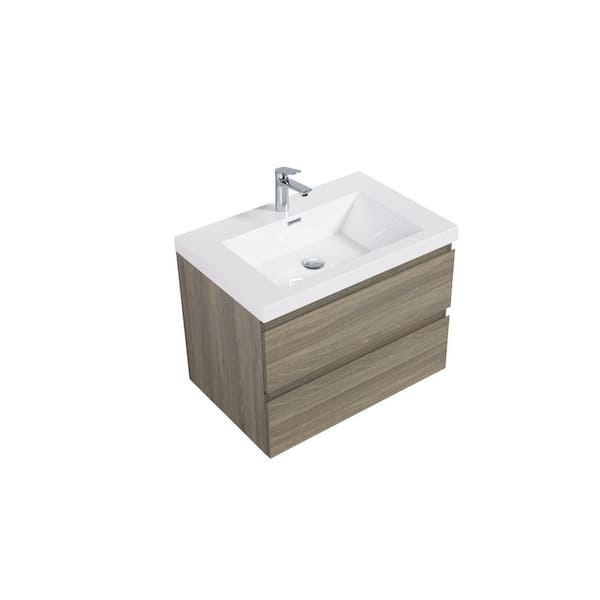 30 in. W Floating Single Sink Bath Vanity in Ash Grey with Gloss White Resin Top