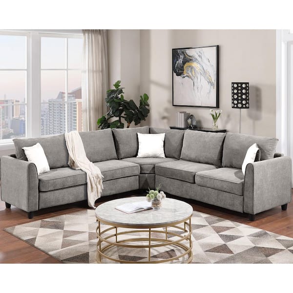 GODEER 100 in. W 3-piece Fabric Big Sectional Sofa Couch L Shape