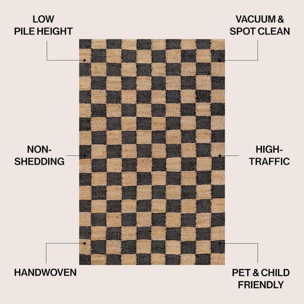 Theo Modern Farmhouse Woven Jute Checkerboard Natural/Black 8 ft. x 10 ft. Area Rug