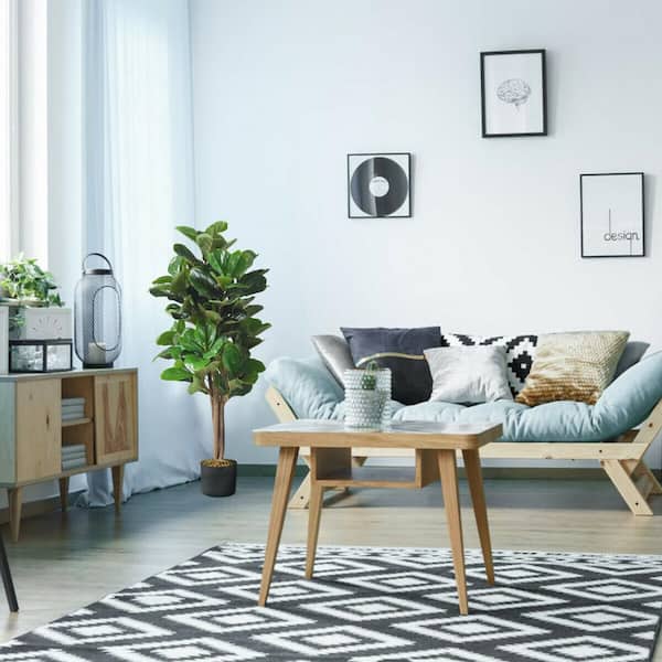 ANGELES HOME 5 ft. Green Indoor Outdoor Decorative Artificial Fiddle Leaf Fig Tree Plant in Pot, Faux Fake Tree Plant