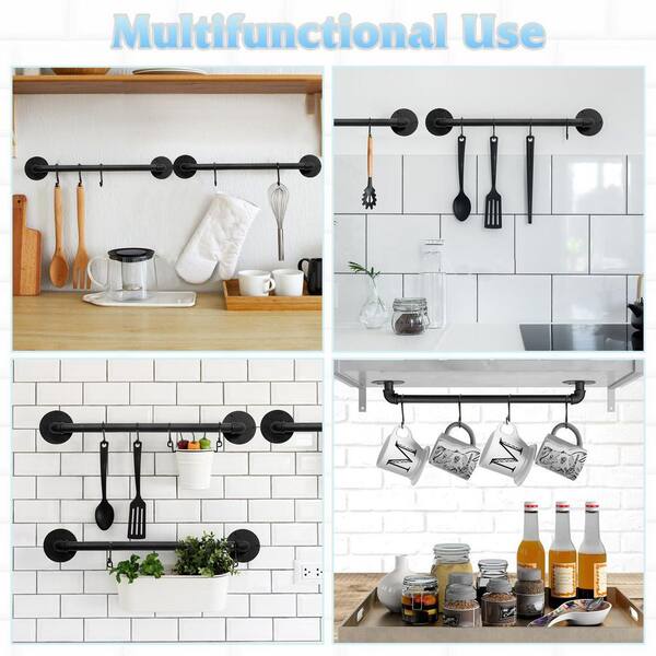 Numhew 2-Pack Black 21 in. Industrial Pipe Wall Mounted Pot Rack