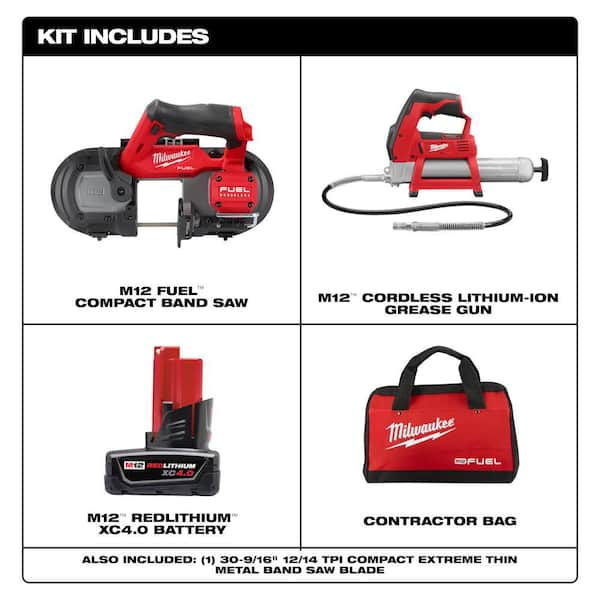 M12 FUEL 12V Lithium-Ion Cordless Compact Band Saw XC Kit with Grease Gun
