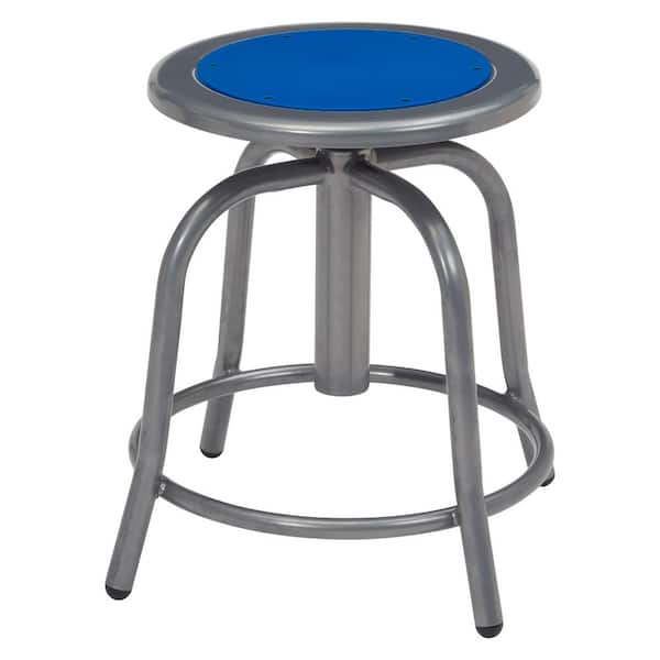 National Public Seating 18 in. to 25 in. Height Persian Blue Seat and Grey Frame Adjustable Swivel Stool