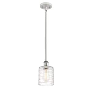 Cobbleskill 1-Light White and Polished Chrome Shaded Pendant Light with Deco Swirl Glass Shade