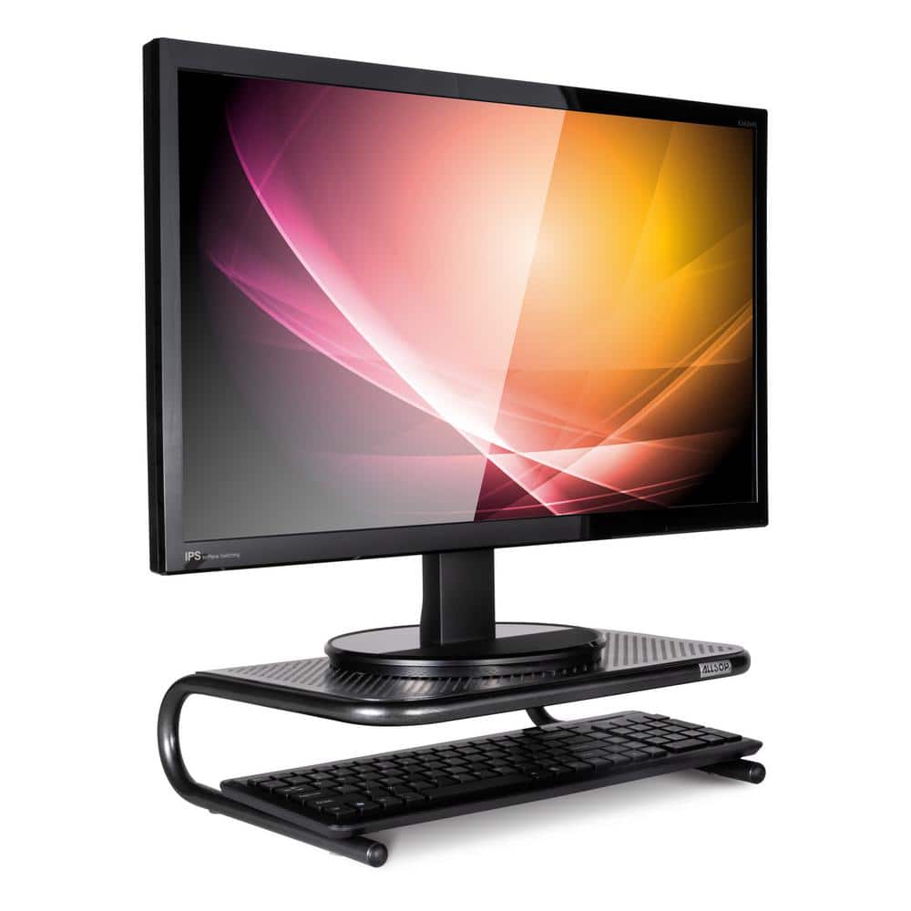 Pearl Black Steel Ergonomic Monitor Stand with Storage