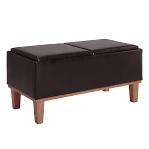 Designs4Comfort Brentwood Espresso Faux Leather/Brown Storage Ottoman with Reversible Trays