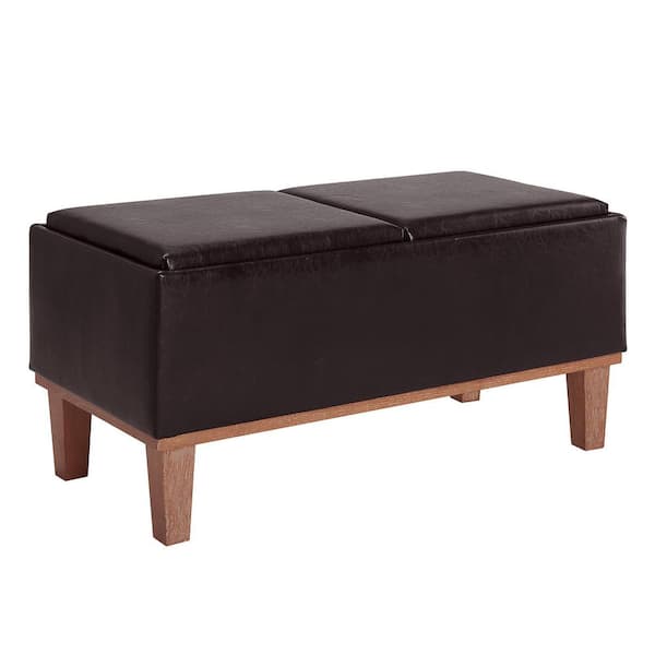 Convenience Concepts Designs4Comfort Brentwood Espresso Faux Leather/Brown Storage Ottoman with Reversible Trays
