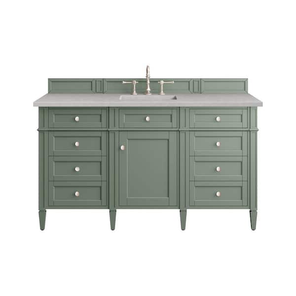 James Martin Vanities Brittany 60.0 in. W x 23.5 in. D x 33.8 in. H Bathroom Vanity in Smokey Celadon with Eternal Serena Quartz Top