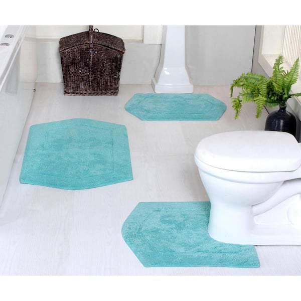 Waterford Collection 100% Cotton Bath Rug, 3-Pcs Set with Contour, Turquoise