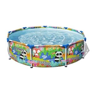 9 ft. x 9 ft. Round 26 in. Deep Metal Frame Above Ground Swimming Pool, Panda Print