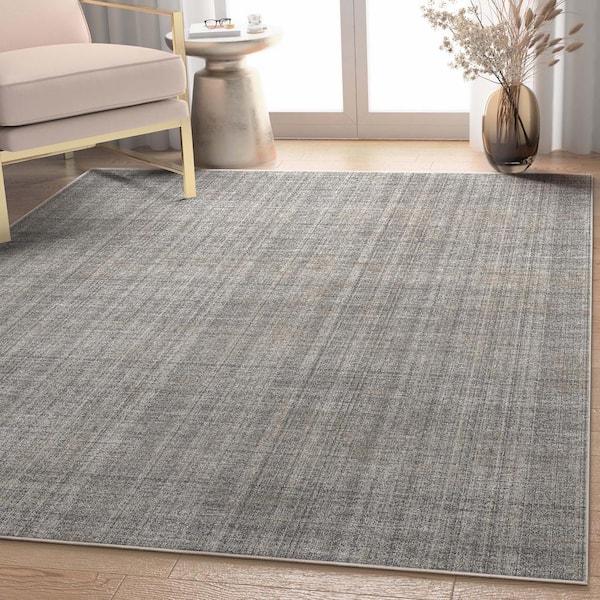 Beige Anthracite 9 ft. 10 in. x 13 ft. Flat-Weave Abstract Burst Retro Plaid Area Rug