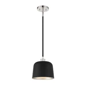 9 in. W x 9 in. H 1-Light Matte Black and Polished Nickel Standard Pendant Light with Matte Black Metal Shade