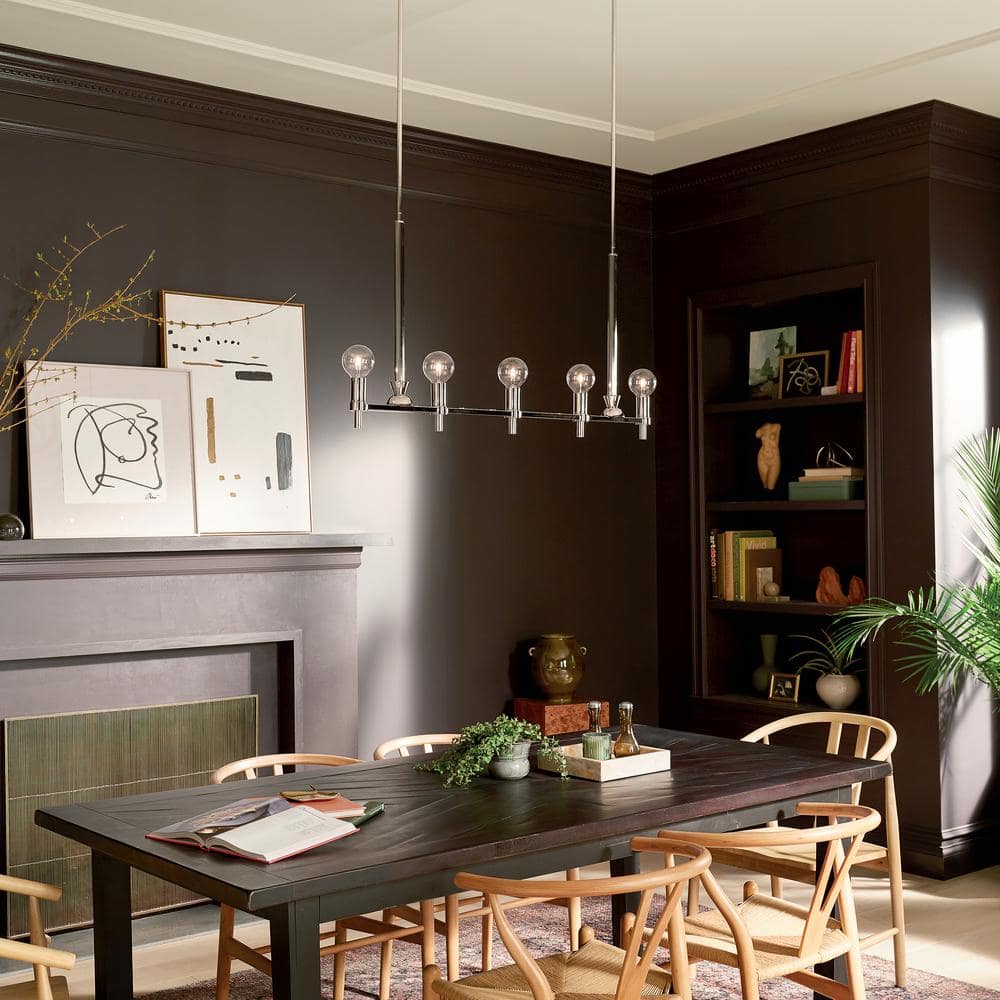 Torvee Nickel Textured 5-Light Linear Chandelier with Geometric Design