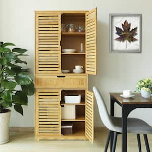 Kitchen Storage Yellow Bamboo 30 in. W Pantry Cabinet with Doors and Adjustable Shelves