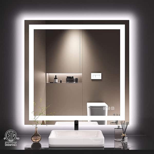 TOOLKISS Super Bright 36 in. W x 36 in. H Rectangular Frameless LED Light  Wall Bathroom Vanity Mirror Front Light and Backlit TK23606 The Home Depot