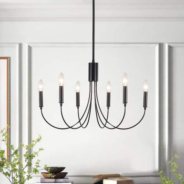 LWYTJO Hook 6-Light Black Classic Candle Style Chandelier for Kitchen Dining Room Living Room