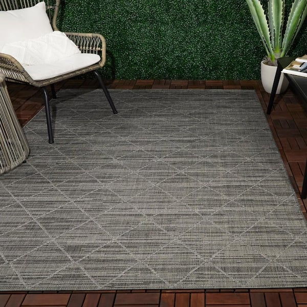Solid Charcoal Grey 8 ft. x 10 ft. Indoor/Outdoor Patio Area Rug