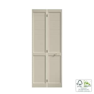 30 in. x 80 in. x 1 in. White Finished Pine Wood Shaker Bi-Fold Louver with Hardware Included