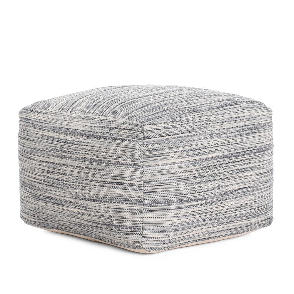 Joya Blue 22 in. x 22 in. x 16 in. Gray and Ivory Pouf