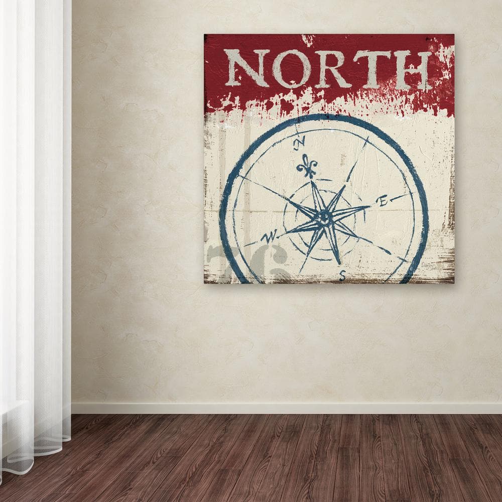 Nautical Compass Red and Beige Canvas Wall Art