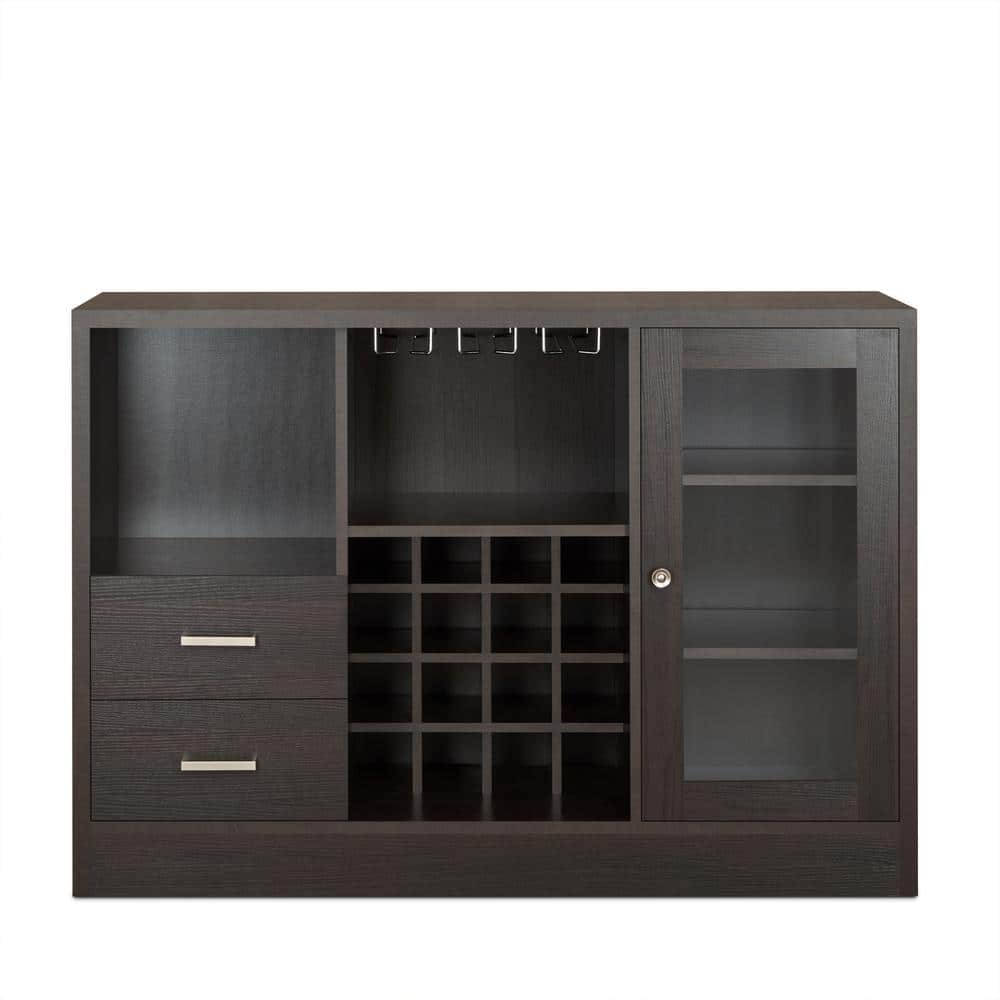 Espresso Wooden Chic Server with Wine and Glass Storage