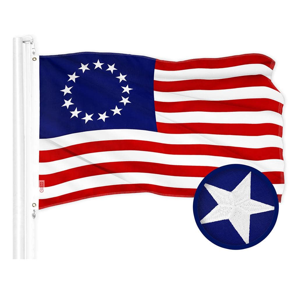 G128 1 ft. x 1.5 ft. Polyester Betsy Ross Flag Embroidered 300D BG 1PK