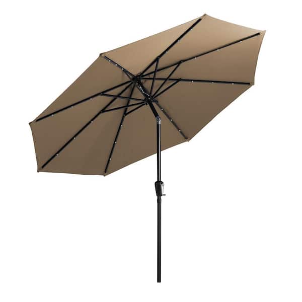 Mondawe 9 ft. Outdoor Market Patio Umbrella Table Umbrella with LED Lights in Taupe without Base