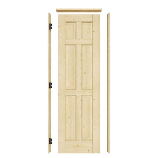 ARK DESIGN 24 in. x 80 in. 6-Panel Right Solid Core Unfinished Pine Wood Single Interior Door with Quick Assemble Jamb