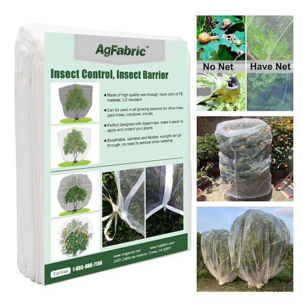 Agfabric 48 in. H x 55 in. W Bird Netting Insect Barrier Garden Plant Cover in-Shape Bag with Rope, White