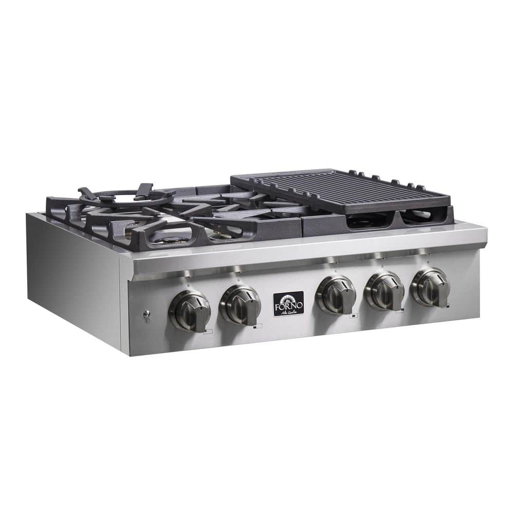 30-inch Stainless Steel 5 Burner Gas Cooktop with Cast Iron Grates