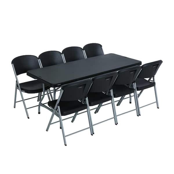 Lifetime 9-Piece Black Stackable Folding Table Set