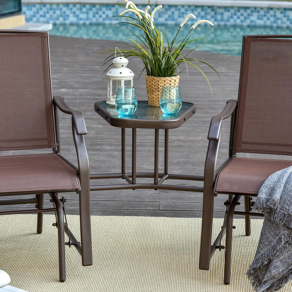 Brown Steel Double Glider Chairs with Center Table