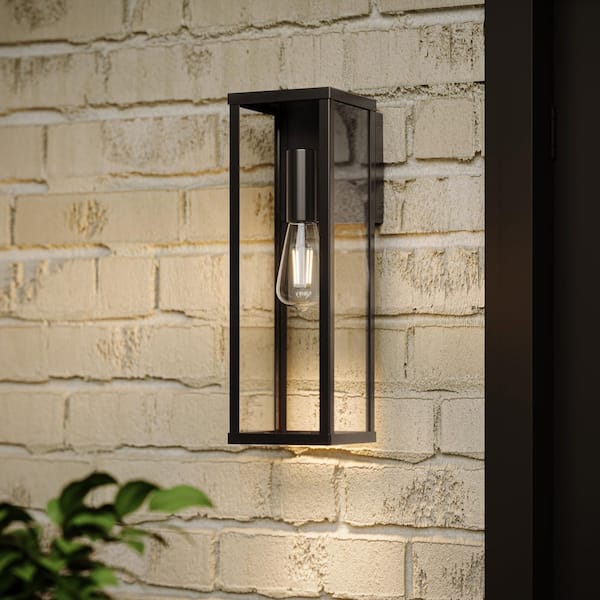 Ryle 17 in. Matte Black 1-Light Hardwired Large Wall Lantern with Clear Glass Panels
