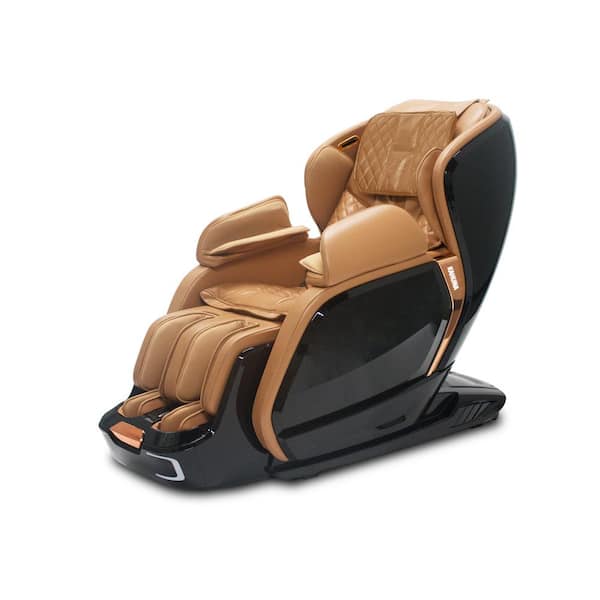 KAHUNA LM6800T Black/Camel 3D+Alpha Fully Assembled Zero Gravity SL-Track Massage Chair, 24 Auto Programs, Auto Leg Extension
