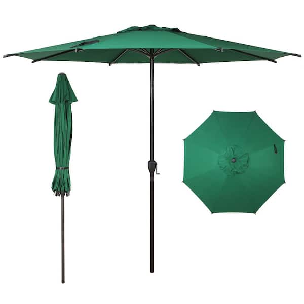 Abba Patio Lyon 11 ft. Steel Market Solar Horizontal Tilt Patio Umbrella in Green