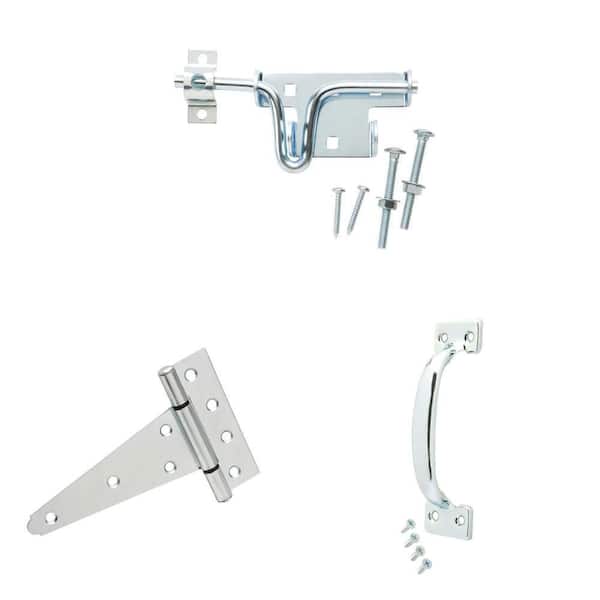 Zinc-Plated Slide Bolt, 6 in. x 6 in. Tee Hinge, and 5-3/4 in. Door Pull Combo