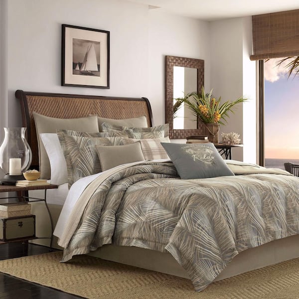 Raffia Palms 4-Piece Brown Botanical Cotton California King Comforter Set