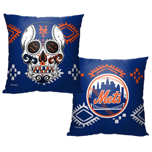 THE NORTHWEST GROUP MLB Mets Candy Skull Printed Polyester Throw Pillow 18 X 18