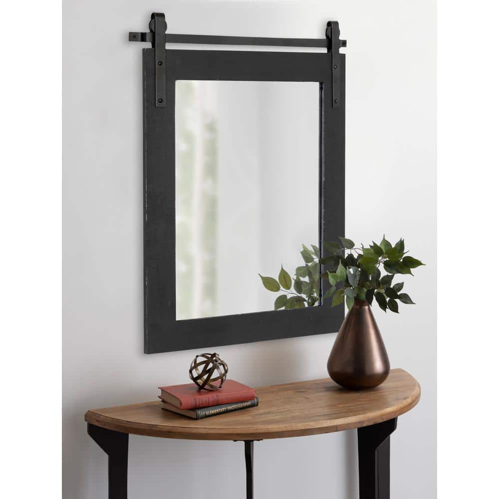Black Wood Rectangular Barn Door Wall Mirror