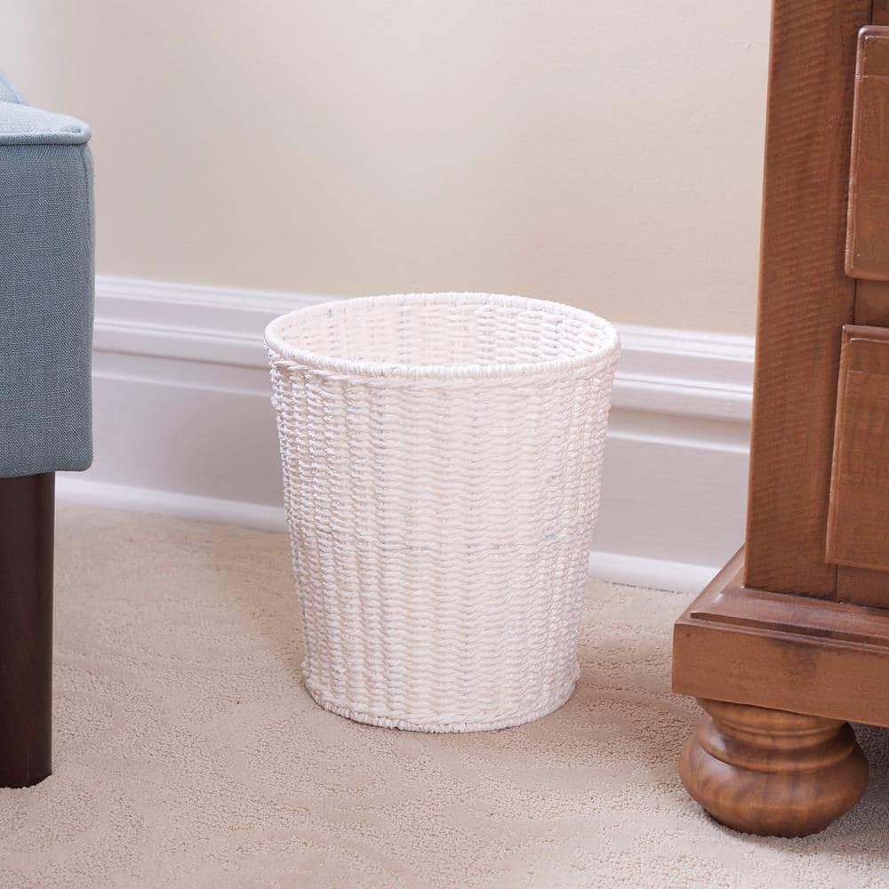 White Woven Paper Rope Office Waste Basket