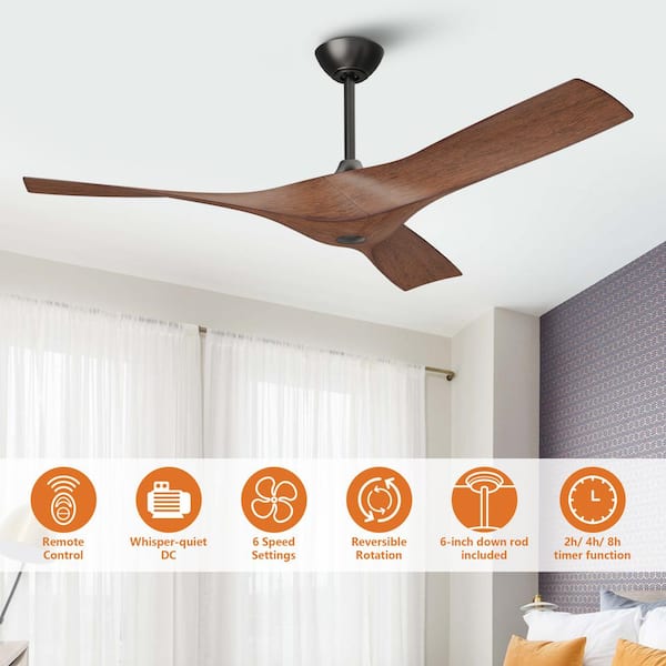 Parrot Uncle 52 in. Modern Black Downrod Ceiling Fan with 6