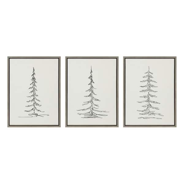 Kate and Laurel Sylvie Minimalist Evergreen Trees by the Creative Bunch Studio 3-Piece Framed Art Print 18 in. x 24 in.